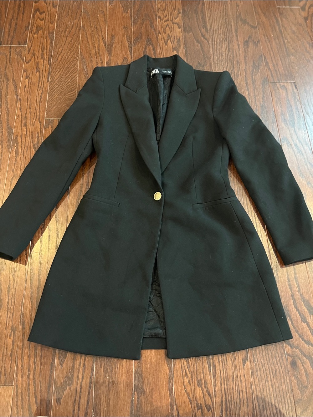 Black Women's Long Blazer Coat with Gold Button